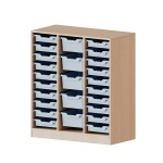 ErgoTray Regal, 3reihig, 3 OH, rechts+links je 10 flache mittig, 5 hohe Boxen, B/H/T 104,5x118x40cm 